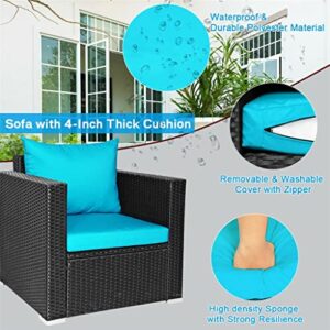 WYKDD Patio Rattan Furniture Set Cushioned Sofa Chair Coffee Table Suitable for Balconies, Rooftops, Gardens and Any Places of Leisure