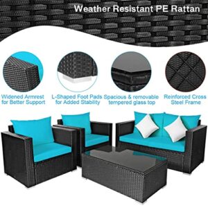 WYKDD Patio Rattan Furniture Set Cushioned Sofa Chair Coffee Table Suitable for Balconies, Rooftops, Gardens and Any Places of Leisure