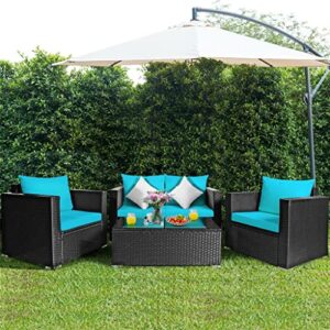 WYKDD Patio Rattan Furniture Set Cushioned Sofa Chair Coffee Table Suitable for Balconies, Rooftops, Gardens and Any Places of Leisure