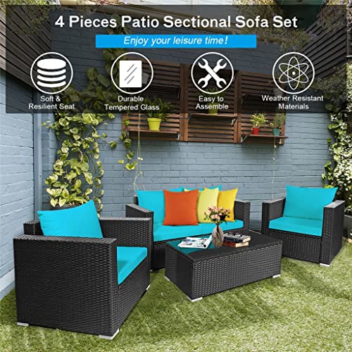 WYKDD Patio Rattan Furniture Set Cushioned Sofa Chair Coffee Table Suitable for Balconies, Rooftops, Gardens and Any Places of Leisure