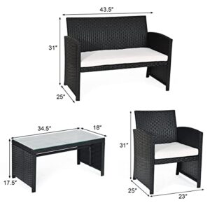 WYKDD 4PCS Patio Rattan Furniture Conversation Set Cushioned Sofa Table Garden Single Sofa