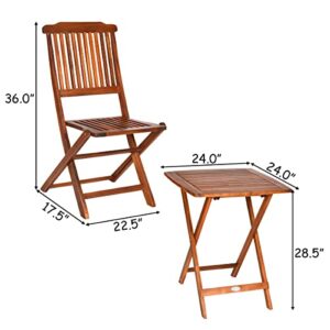 WYKDD 3PCS Patio Folding Wooden Bistro Set Cushioned Chair Conversation Table Chair Seat Cushion