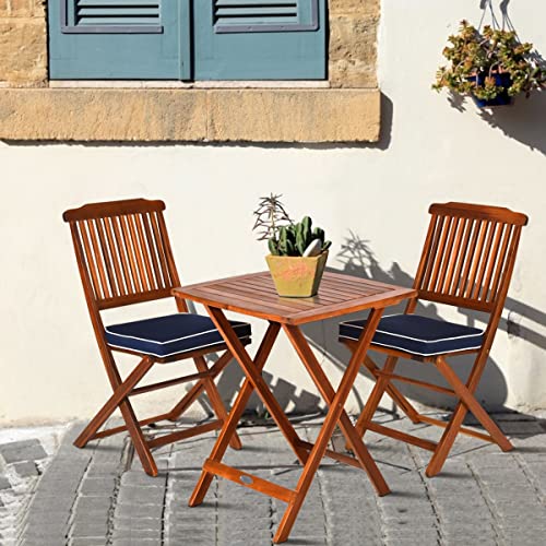 WYKDD 3PCS Patio Folding Wooden Bistro Set Cushioned Chair Conversation Table Chair Seat Cushion