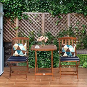 WYKDD 3PCS Patio Folding Wooden Bistro Set Cushioned Chair Conversation Table Chair Seat Cushion