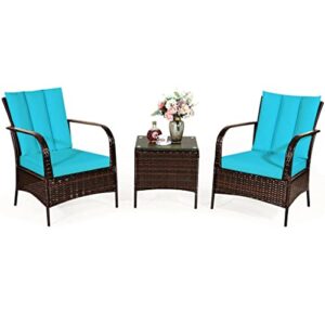 wykdd 3 pcs patio rattan furniture set coffee table & 2 rattan chair with cushions comfortable and breathable (color : e)