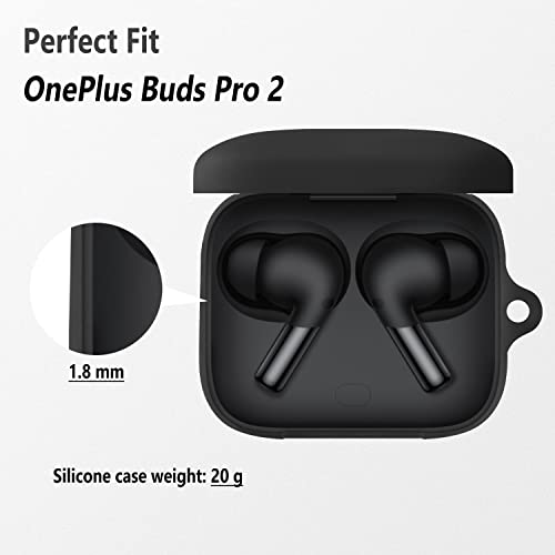 Geiomoo Silicone Case Compatible with OnePlus Buds Pro 2, Protective Cover with Carabiner (Black)