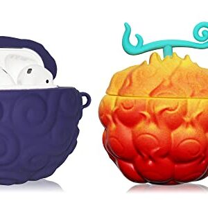 [2Pack] Fruit Cover for AirPods Case Cute,3D Cartoon Silicone Protective Accessories Set Kit for Devil Fruit AirPo 1st /2nd Generation Case for Boy Girl(Purple&Red Yellow Devil Fruit)