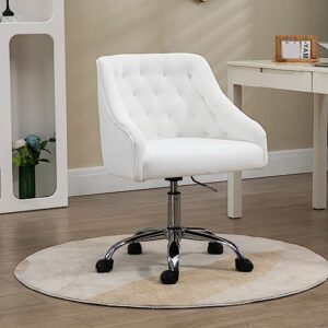velvet office task desk chair for girls, modern vanity chair for home office, make up, bed room, 360°swivel height adjustable reception chair, white