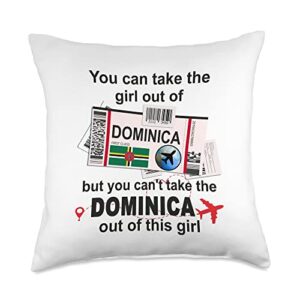 dominica home country - dominica outfits & designs girl boarding pass-dominica throw pillow, 18x18, multicolor