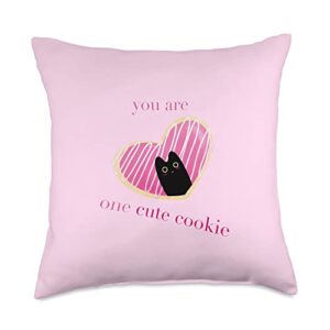 nuko you are one cute cookie punny valentine heart sus kawaii cat throw pillow, 18x18, multicolor