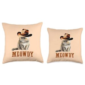 Meowdy Funny Cat Lover Cowboy Texas Southern Meowdy Howdy Funny Cat Lover Cowboy Southern Texas Western Throw Pillow, 16x16, Multicolor