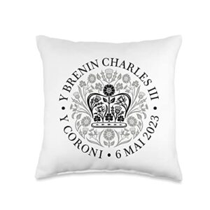kings coronation 2023 merchandise brenin y coroni british king iii charles memorabilia wales welsh emblem mens throw pillow, 16x16, multicolor