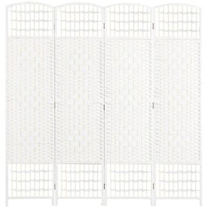 homcom 4 panel room divider, folding privacy screen, 5.6' room separator, wave fiber freestanding partition wall divider for rooms, home, office, white