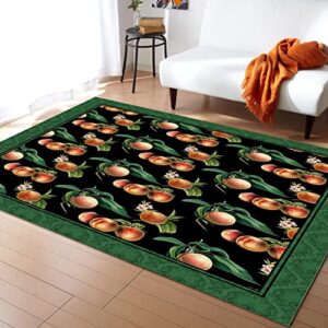 teounai dark green background peach area rug, simple and fresh small flower decorative rug with non-slip rubber backing soft comfortable home decoration can be used in living room bedroom 2 x 6ft