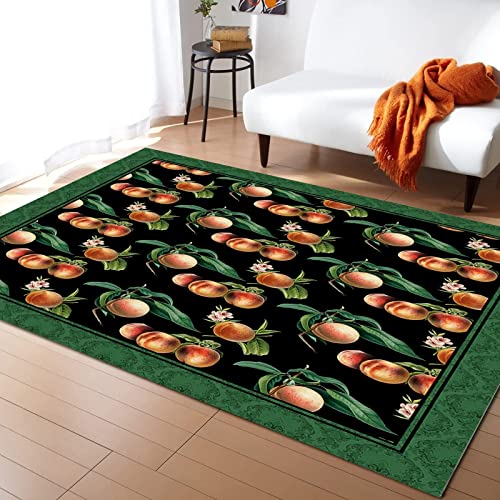 Teounai Dark Green Background Peach Area Rug, Simple and Fresh Small Flower Decorative Rug with Non-Slip Rubber Backing Soft Comfortable Home Decoration Can Be Used in Living Room Bedroom 2 x 6ft