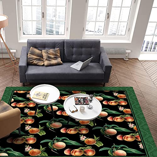 Teounai Dark Green Background Peach Area Rug, Simple and Fresh Small Flower Decorative Rug with Non-Slip Rubber Backing Soft Comfortable Home Decoration Can Be Used in Living Room Bedroom 2 x 6ft