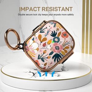Maxjoy for Airpods Case Cover with Lock, Flower Airpod Case Lock Hard Protective Cute iPod Case for Women Men with Keychain Clip for AirPod 2nd 1st Generation Charging Case 2&1, Floral