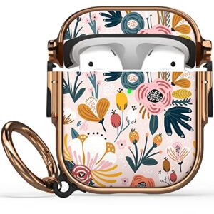 maxjoy for airpods case cover with lock, flower airpod case lock hard protective cute ipod case for women men with keychain clip for airpod 2nd 1st generation charging case 2&1, floral