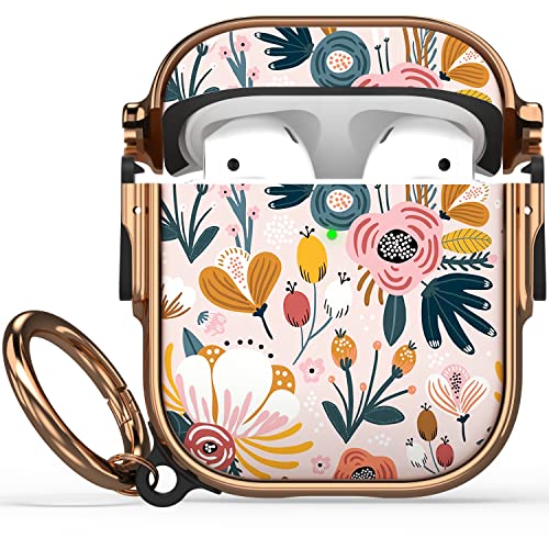 Maxjoy for Airpods Case Cover with Lock, Flower Airpod Case Lock Hard Protective Cute iPod Case for Women Men with Keychain Clip for AirPod 2nd 1st Generation Charging Case 2&1, Floral