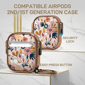 Maxjoy for Airpods Case Cover with Lock, Flower Airpod Case Lock Hard Protective Cute iPod Case for Women Men with Keychain Clip for AirPod 2nd 1st Generation Charging Case 2&1, Floral