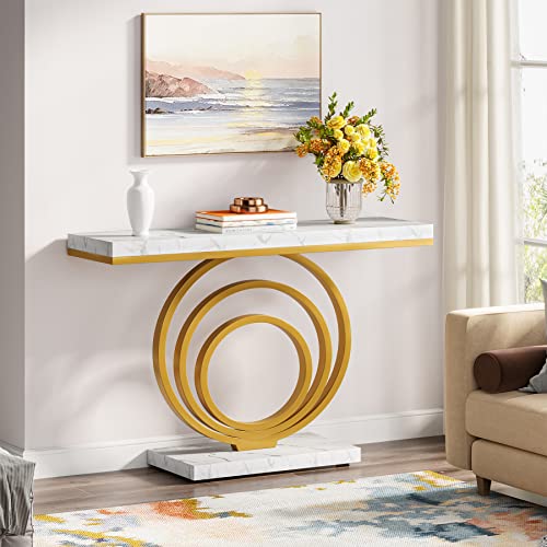 Tribesigns 41-Inch Gold Entryway Table, Modern Console Table Narrow Long, Contemporary Accent Table for Living Room, Hallway, Entrance, Faux Marble Veener Top