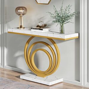 Tribesigns 41-Inch Gold Entryway Table, Modern Console Table Narrow Long, Contemporary Accent Table for Living Room, Hallway, Entrance, Faux Marble Veener Top