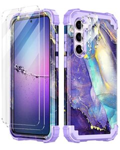 rancase compatible with galaxy s23 5g case,[2 tempered glass screen protector + 2 camera lens protector ] three layer heavy duty shockproof protection cover case for samsung galaxy s23,purple