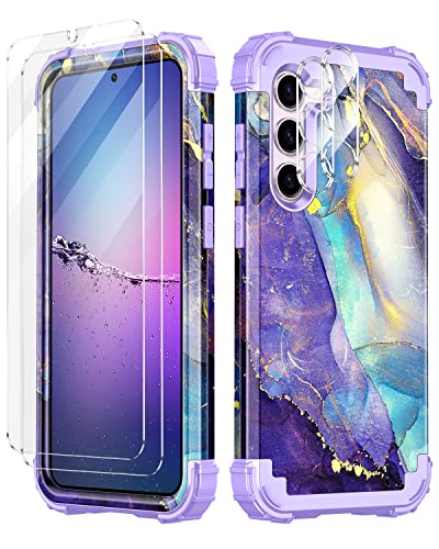 Rancase Compatible with Galaxy S23 5G Case,[2 Tempered Glass Screen Protector + 2 Camera Lens Protector ] Three Layer Heavy Duty Shockproof Protection Cover Case for Samsung Galaxy S23,Purple