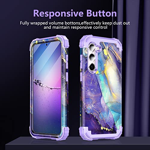 Rancase Compatible with Galaxy S23 5G Case,[2 Tempered Glass Screen Protector + 2 Camera Lens Protector ] Three Layer Heavy Duty Shockproof Protection Cover Case for Samsung Galaxy S23,Purple