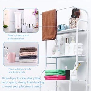 Hokcus Multi-Functional Shelf Washer Storage Frames for Over Toilet Floor Standing Storage Shelf with Clothes Rail,3 Tier Bathroom Organizer Shelf with Hooks,Punch Free,Space Saver