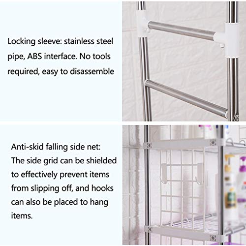 Hokcus Multi-Functional Shelf Washer Storage Frames for Over Toilet Floor Standing 4 Tier Washinghine Storage Rack,Adjustable Stainless Steel Bathroom Organizer Stand,Storage Shelf