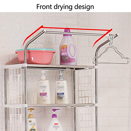 Hokcus Multi-Functional Shelf Washer Storage Frames for Over Toilet Floor Standing 4 Tier Washinghine Storage Rack,Adjustable Stainless Steel Bathroom Organizer Stand,Storage Shelf