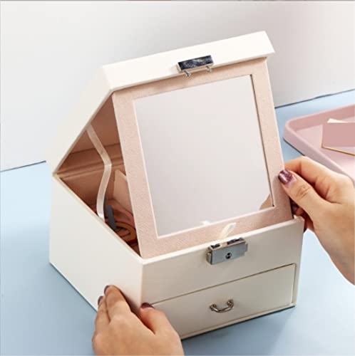 Yalych Box 2-Layer with Mirror Movable and Adjustable Travel Jewelry Tray Case. Jewelry Boxes Gift (Color : C, Size : 16x16x11.2cm) Jewelry Organizer ( Color : Khaki , Size : 16x16x11.2cm )