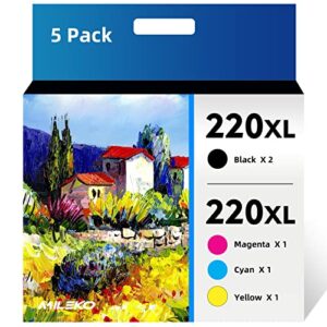 220xl ink cartridges remanufactured ink cartridge replacement for epson 220 xl t220xl to use with wf-2760 wf-2750 wf-2650 wf-2630 xp-420 xp-320 xp-424 (2 black, 1 cyan, 1 magenta, 1 yellow 5 pack)