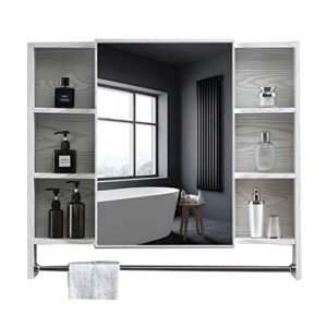 wall mounted framless medicine cabinet, smart touch mirror cabinet with mirrored doors and led light band, 3 open shelf and towel rack, waterproof bathroom furniture ( color : gold , size : 70x13x90cm