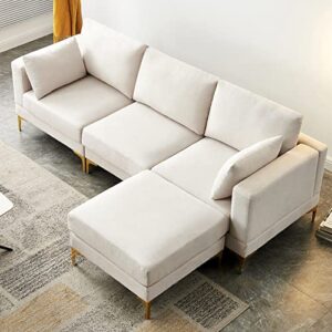 ucloveria modern sectional sofa, l-shape couch with chaise lounge for living room, beige fabric