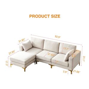 Ucloveria Modern Sectional Sofa, L-Shape Couch with Chaise Lounge for Living Room, Beige Fabric