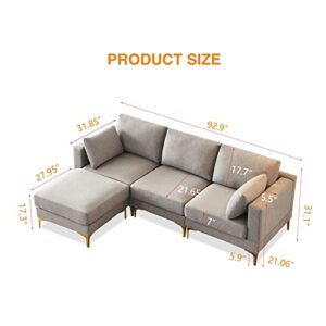 Ucloveria Modern Sectional Sofa, L-Shape Couch with Chaise Lounge for Living Room, Grey Fabric