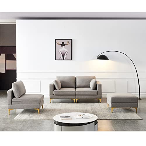 Ucloveria Modern Sectional Sofa, L-Shape Couch with Chaise Lounge for Living Room, Grey Fabric