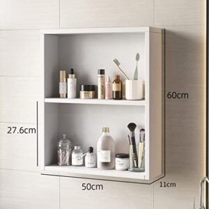 NIZAME Wall-Mounted Makeup Organizer, 0.8mm Aluminum Toilet Sideboard, 2-3 Large Storage Space, Hole-Free Bathroom Wall-Mounted Hanging Cabinet (Color : White, Size : 50x60cm)