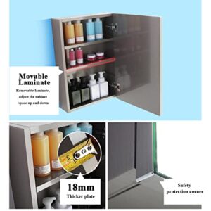 NIZAME Stainless Steel Mirror Cabinet, Toilet Wall Mounted Storage Mirror Box, with Framless Sided Mirror Door, 18mm Thick, Movable Laminate, for Toilet and Washroom (Color : Right Door)
