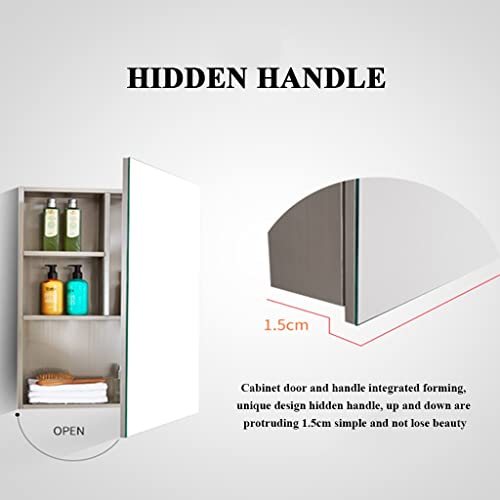 NIZAME Stainless Steel Mirror Cabinet, Toilet Wall Mounted Storage Mirror Box, with Framless Sided Mirror Door, 18mm Thick, Movable Laminate, for Toilet and Washroom (Color : Right Door)