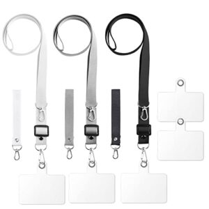 phone lanyard,3 pack universal crossbody cell phone neck strap-3× phone crossbody lanyard,3× wrist phone strap and 5× phone patches with most smartphones(black+darkgray + white)