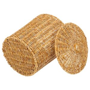 fomiyes plastic rattan basket rattan round waste basket with lid woven trash can garbage container bin flower basket for bathroom kitchen home office rattan clothes hamper