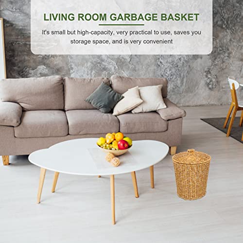 FOMIYES Plastic Rattan Basket Rattan Round Waste Basket with Lid Woven Trash Can Garbage Container Bin Flower Basket for Bathroom Kitchen Home Office Rattan Clothes Hamper