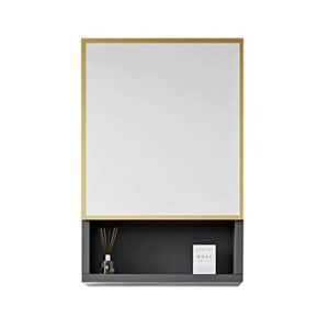 nizame wall storage hanging toilet cabinet, bathroom cabinets with mirror, aluminum alloy double door, silent buffer hinge, waterproof, for bathroom shower room (color : gray-gold, size : 60x10x60cm)