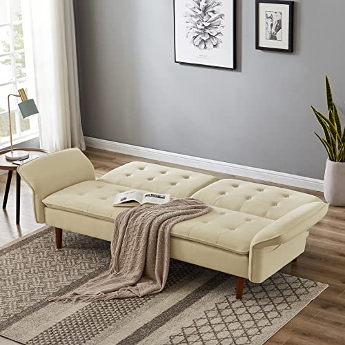 Ucloveria Futon Sofa Bed, Linen Fabric Memory Foam Sleeper Sofa Couch, Modern Convertible Loveseat for Compact Living Spaces, Studio, Apartment, Dorm, Guest Room, Home Office, 67" Beige