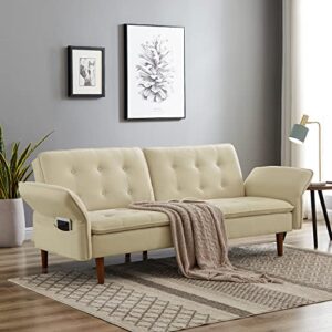 Ucloveria Futon Sofa Bed, Linen Fabric Memory Foam Sleeper Sofa Couch, Modern Convertible Loveseat for Compact Living Spaces, Studio, Apartment, Dorm, Guest Room, Home Office, 67" Beige