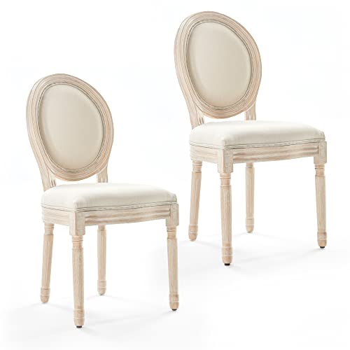 French Country Dining Chairs Set of 2, Farmhouse Dining Chairs with Round Backrest, Mid Century Upholstered King Louis Back Accent Side Chair with Solid Wood Leg for Dining Room Bedroom Kitchen