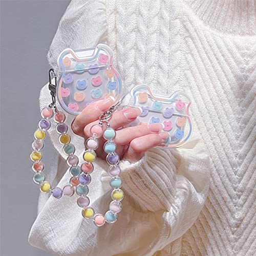 Cute AirPod Pro 2 Cases Clear Funny Bear Design with Coloful Round Bead Bracelet Soft Protective Cover Compatible with AirPods Pro 2nd Generation 2022 Case